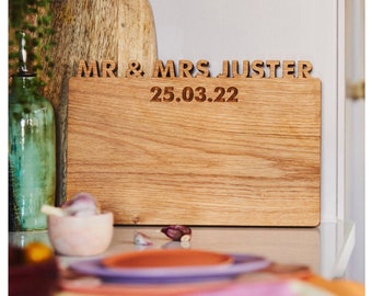 Personalised Solid Oak Cut Out and Engraved Chopping Board