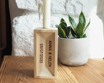 Personalised Brick Shape Wooden Candle Holder