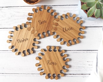 Hexagon Interlocking Wood Personalised Coasters - Oak