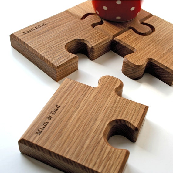 Chunky Oak Personalised Wooden Jigsaw Coasters Etsy