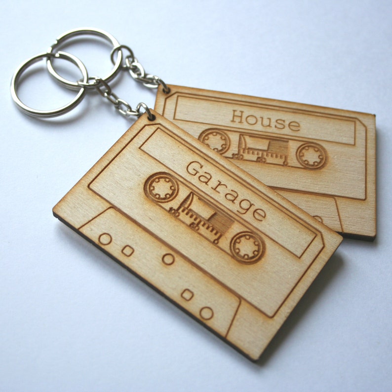 Garage Music Cassette tape key ring Wooden Tape Keyring garage keyring pun keyring play on words music fan gift retro keyrings image 5