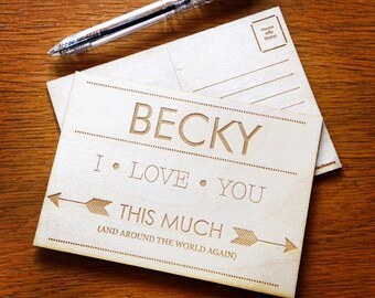 Personalised engraved wooden postcard - I love you card