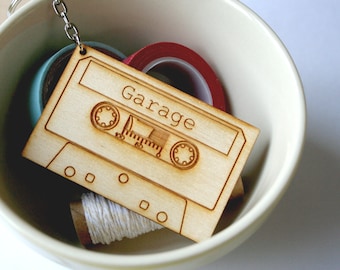 Garage Music - Cassette tape key ring - Wooden Tape Keyring - garage keyring - pun keyring - play on words - music fan gift - retro keyrings
