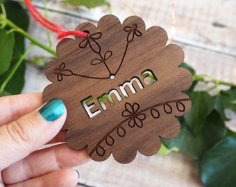 Personalised Scandi wooden Christmas Bauble - WALNUT wood tree decoration - Pepparkakor custom tree bauble - Gingerbread cookie bauble