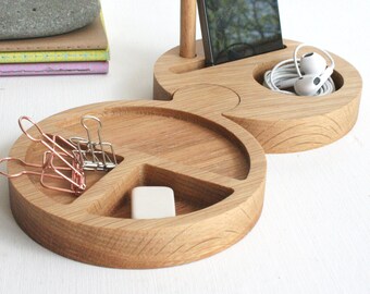 Oak Wooden Round Modular Desk Tidy and Phone stand