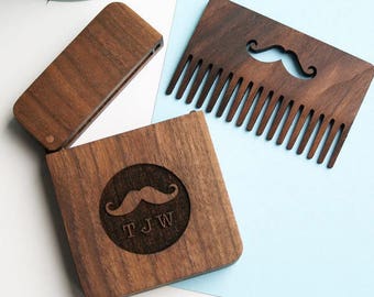 Personalised wooden beard comb  gift set