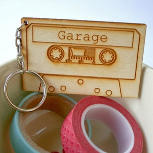 Garage Music Cassette tape key ring Wooden Tape Keyring garage keyring pun keyring play on words music fan gift retro keyrings image 4