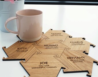 Personalised Wooden Oak Interlocking Jigsaw Coasters