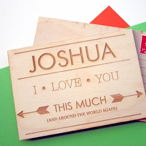 Postal de madera grabada personalizada - Tarjeta Te amo