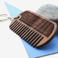 Personalised wooden dog tag beard and moustache comb keyring