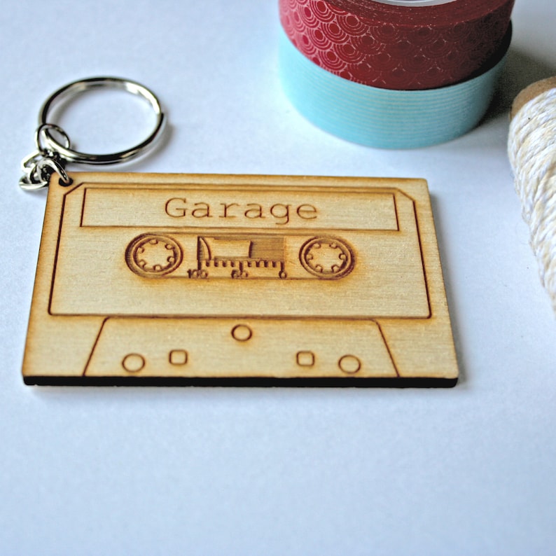 Garage Music Cassette tape key ring Wooden Tape Keyring garage keyring pun keyring play on words music fan gift retro keyrings image 2