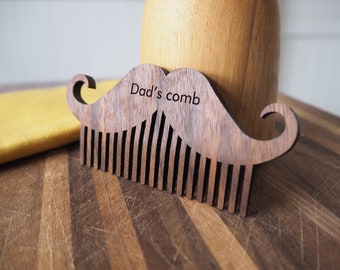 Personalised wooden moustache beard comb