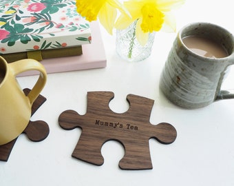Personalised Walnut Jigsaw Piece Coasters