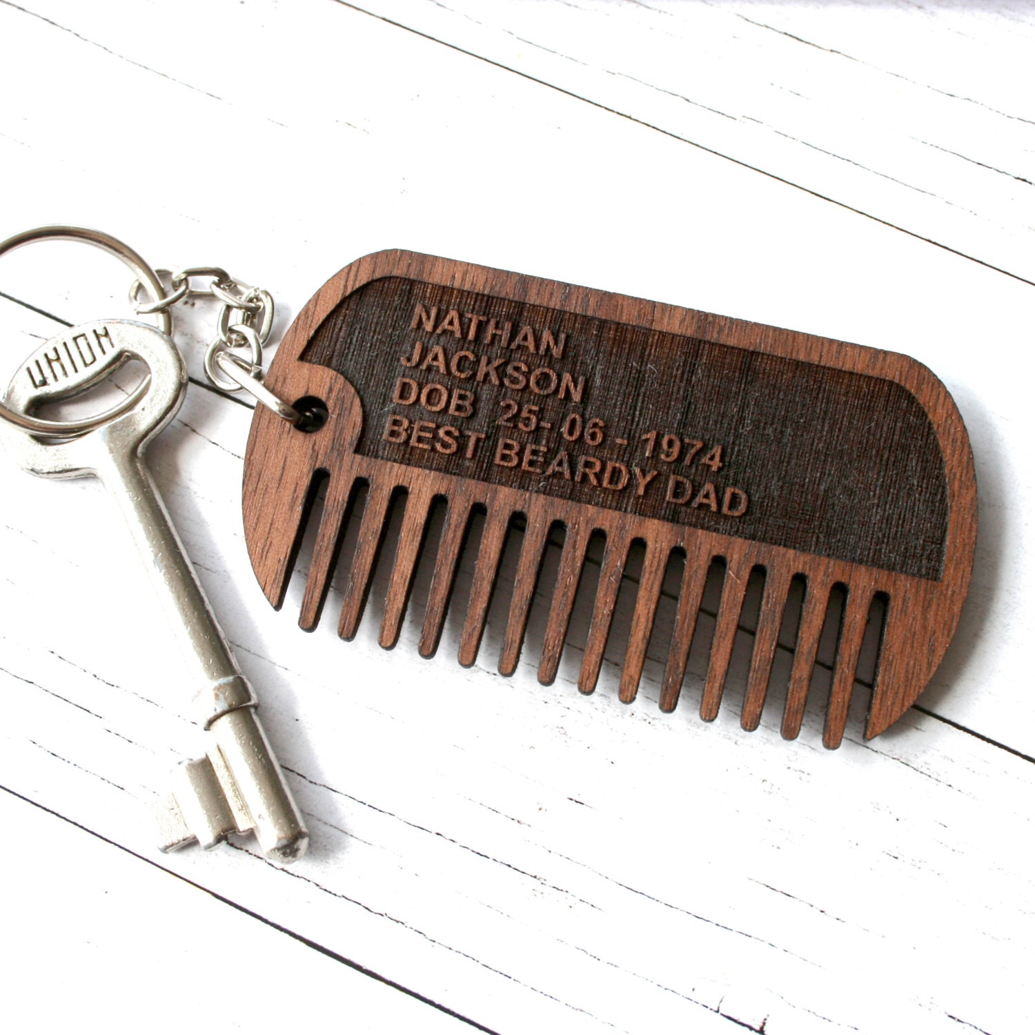 Custom Wooden Beard Comb Keychain Etsy