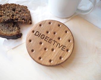 Digestive Biscuit Oak Wooden Coaster