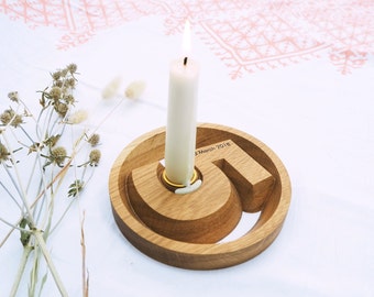 Anniversary Five Year Milestone - Solid Oak Wood Round Candle Holder