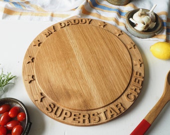 Large Personalised Round Oak Wood Chopping Board with Stars