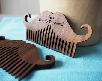 Wooden Beard Comb - gift for men - custom comb - personalised beard grooming comb - custom moustache comb - Groomsmen gift - hipster comb