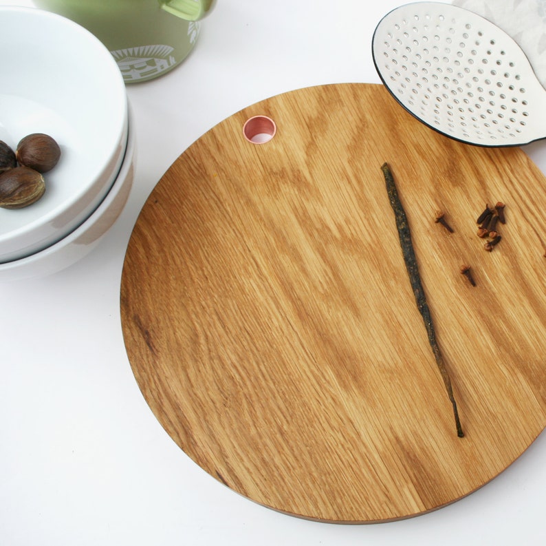 Oak and Copper Round Chopping Board Etsy UK
