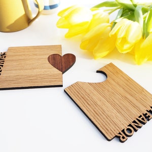 Set Of Two Personalised Heart Cut Out Coasters