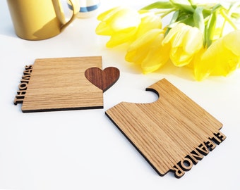 Set Of Two Personalised Heart Cut Out Coasters