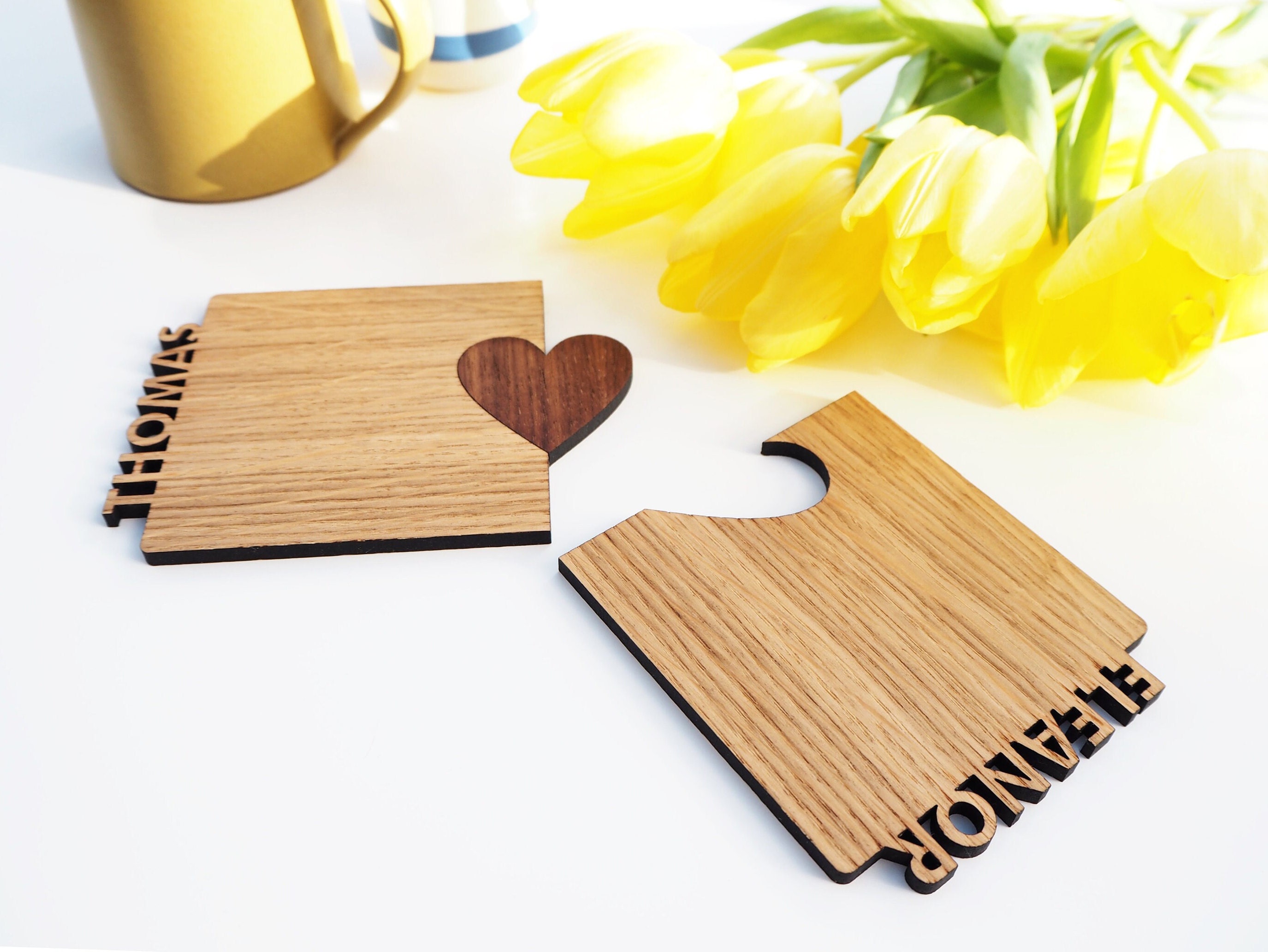 Set Of Two Personalised Heart Cut Out Coasters