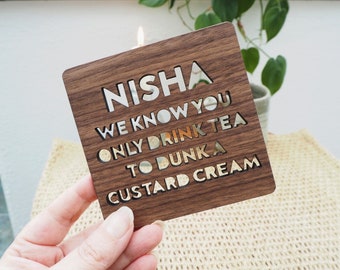 Personalised Cut Out Biscuit Dunker Wooden Coaster