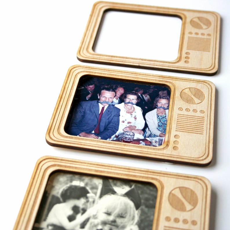 Magnetic photo frame fridge magnet retro tv Wooden photo frame gift for couples tv photo frame engraved gift student gift image 2