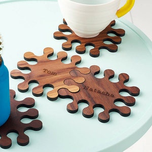 Personalised walnut wooden Jigsaw Coasters