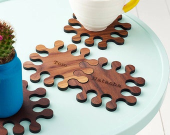 Personalised walnut wooden Jigsaw Coasters
