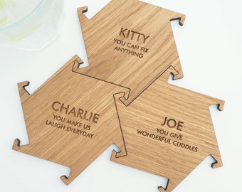 Personalised Wooden Oak Interlocking Jigsaw Coasters