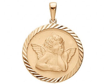 Médaille ange en relief Gravure Contour diamanté Plaqué Or