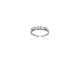 Micro-set ring with bar of zirconium oxides on rhodium-plated silver 925/1000