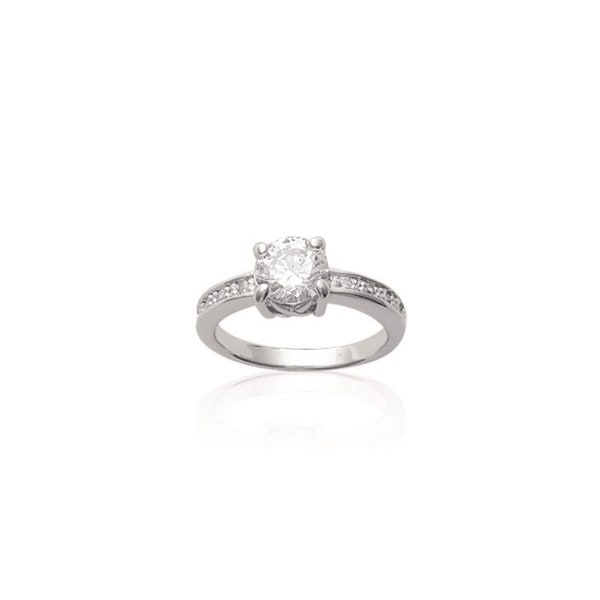 Bague solitaire en argent 925/000 rhodié et oxyde de zirconium