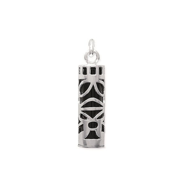 Pendentif Tiki en argent 925/000 rhodié et imitation onyx.