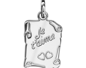 Pendentif Parchemin Je t'aime en argent 925 Rhodié