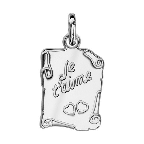 Pendentif Parchemin Je t'aime en argent 925 Rhodié