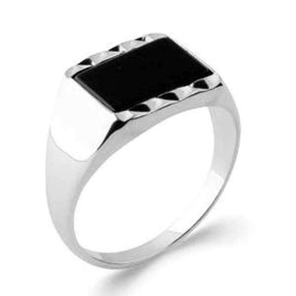 Alliance Bague Chevalière Homme Argent Imitation Onyx