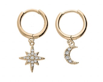 North Star and Gold Plated Half-Moon Earrings