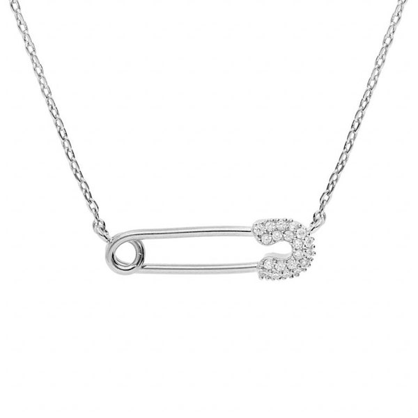 COLLIER épingle à Nourrice Argent 925 rhodié et oxydes blancs sertis