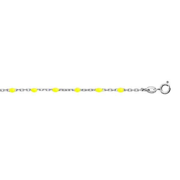 Bracelet Perles Résine Jaune Fluo Argent 925