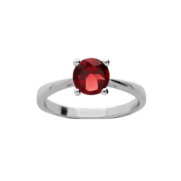 Bague Solitaire Pierre Naturelle Grenat Argent 925 Rhodié