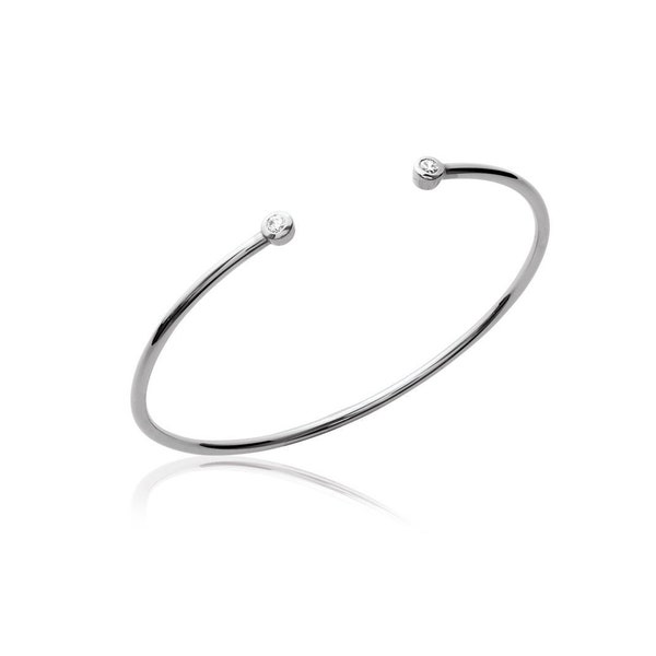 Bracelet jonc rigide en argent 925/000 rhodié et oxyde de zirconium