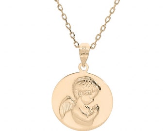 Collier petit angelot en relief plaqué or - Gravure - chaine et médaille petit ange - médaille petit ange personnalisé - médaille baptême