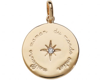 Pendentif meilleure maman du monde Plaqué or et oxyde serti