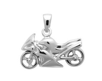 Motorrad Anhänger Silber 925 Rhodié - Biker Medaille