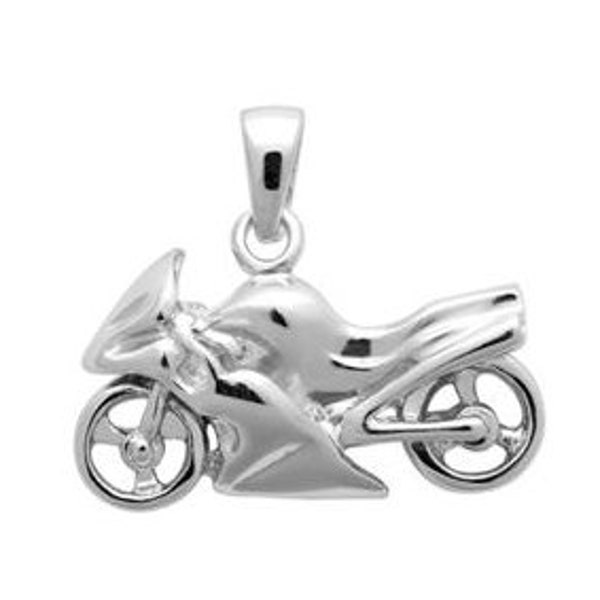 Pendentif Moto Argent 925 Rhodié - Médaille motard