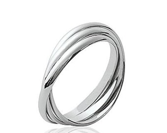 Bague 3 Anneaux Argent 925 Alliance Femme Homme 2mm