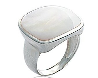 Bague argent 925/000 et nacre véritable - Bague avec nacre - Bague argent avec nacre - Bague nacre blanche - Bague argent et nacre blanche