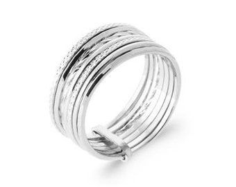 Bague Semainier Multi Anneaux Argent 925 Rhodié - Multi-rangs - 7 anneaux - Bague empilable en argent - 7 bagues empilées